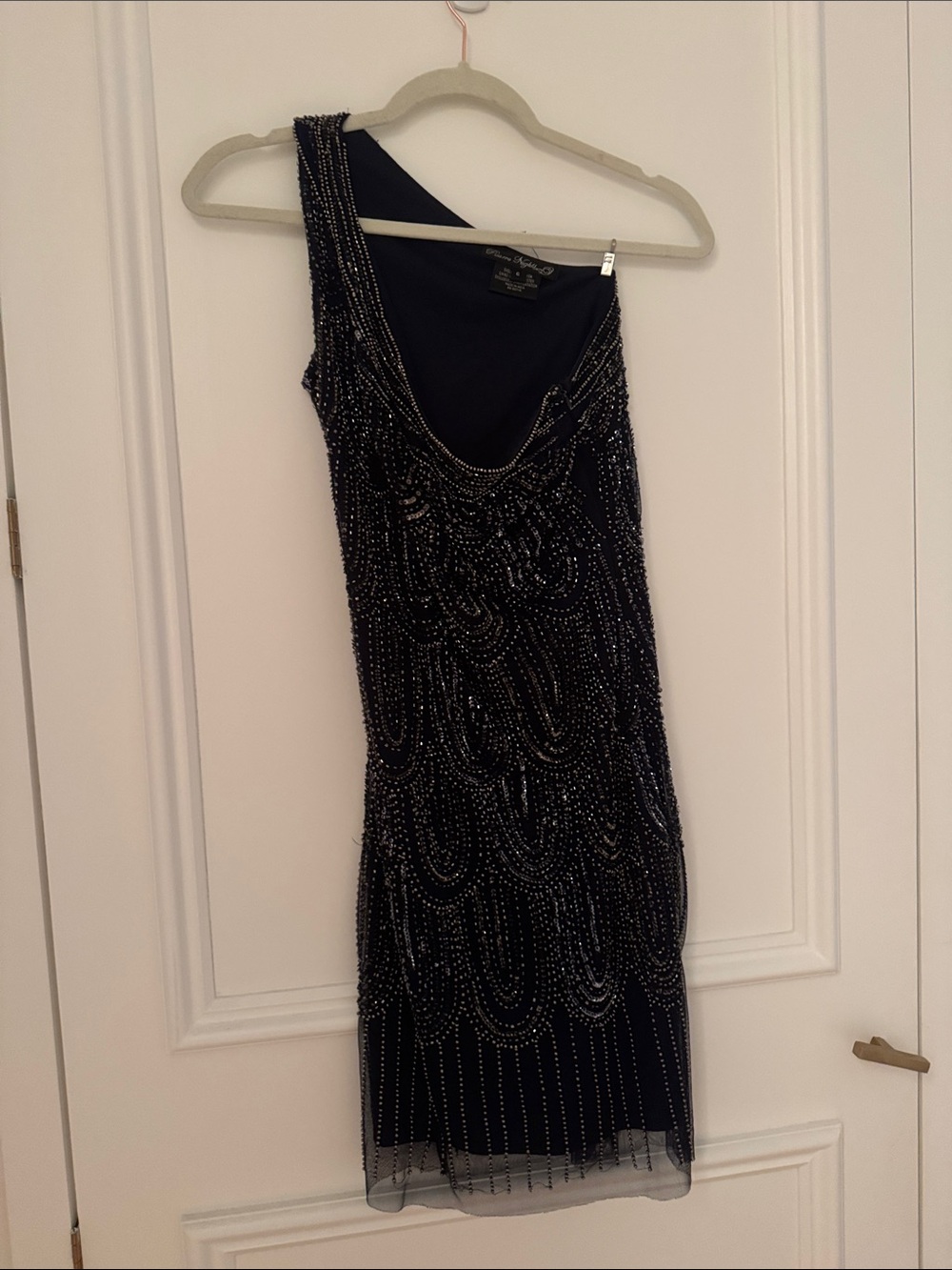 Black Beaded One-Shoulder Cocktail Dress
